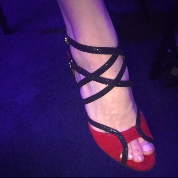 Dramatic Dripping Blood Red Ruby Suede Salsa Shoes Delicate Preloved - Picture 4 of 13